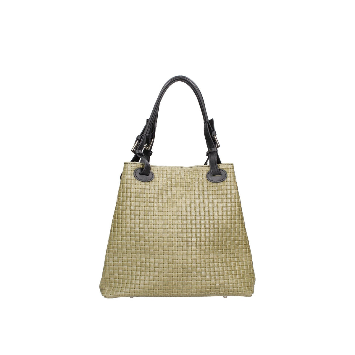 Jag Couture London Gave Lux GLX228004723FBG-025 Verde Mil handbag with green leather and gold accents, front view.