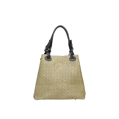 Jag Couture London Gave Lux GLX228004723FBG-025 Verde Mil handbag with green leather and gold accents, front view.