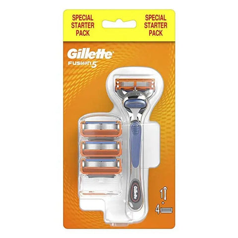 Gillette Fusion5 razor with 3 refills from Jag Couture London - New York, featuring the razor handle and refill cartridges.