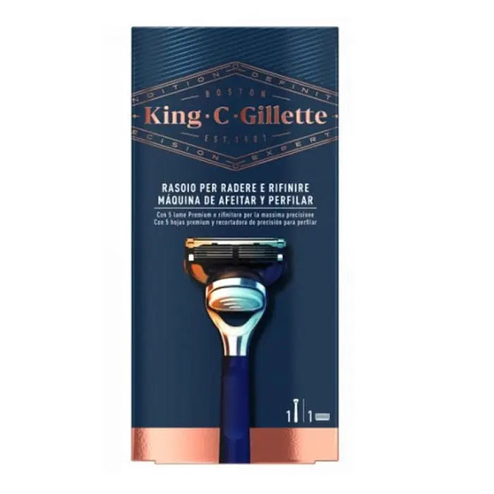 Gillette King Shaver & Shape Machine by Jag Couture London New York, close-up of the professional electric shaver in black and silver.