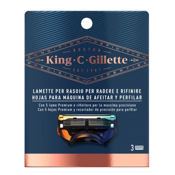 Gillette King Shaver and Profiling Blades by Jag Couture London - New York, three units with close-up of blades and shaver head.