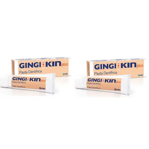 Gingi Kin Plus toothpaste 2x125ml bottles by Jag Couture London New York, featuring fresh mint flavor and whitening formula.