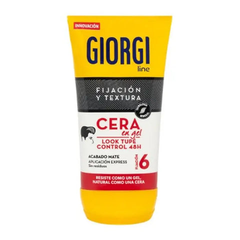 Jag Couture London Giorgi Line Fixation & Texture Wax Gel with Tupe look, 145ml, showing the wax gel texture in a stylish container.