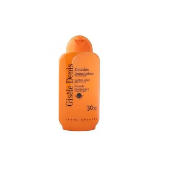 Gisèle Denis SPF30 Suntan Lotion by Jag Couture London New York in 400ml bottle, showing a smooth, hydrating lotion for sun protection.