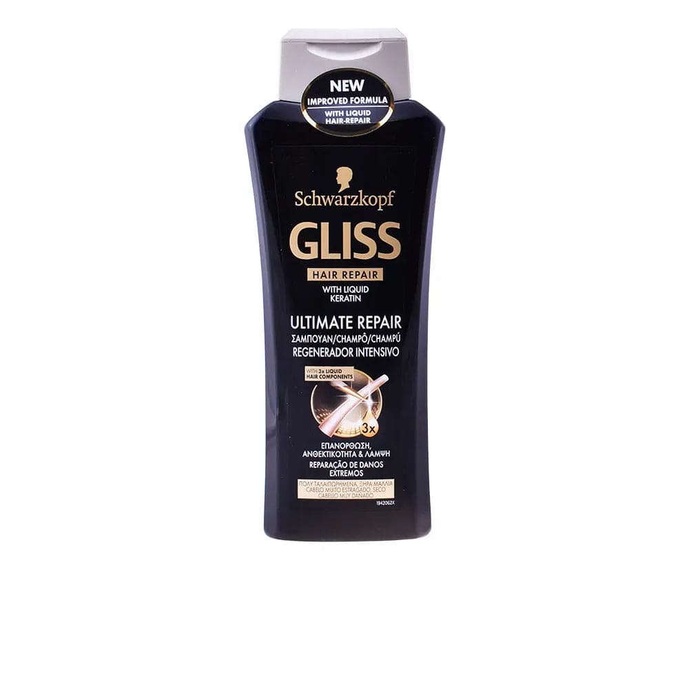 Jag Couture London New York Gliss Ultimate Repair Shampoo 400ml bottle with sleek packaging and vibrant label design.