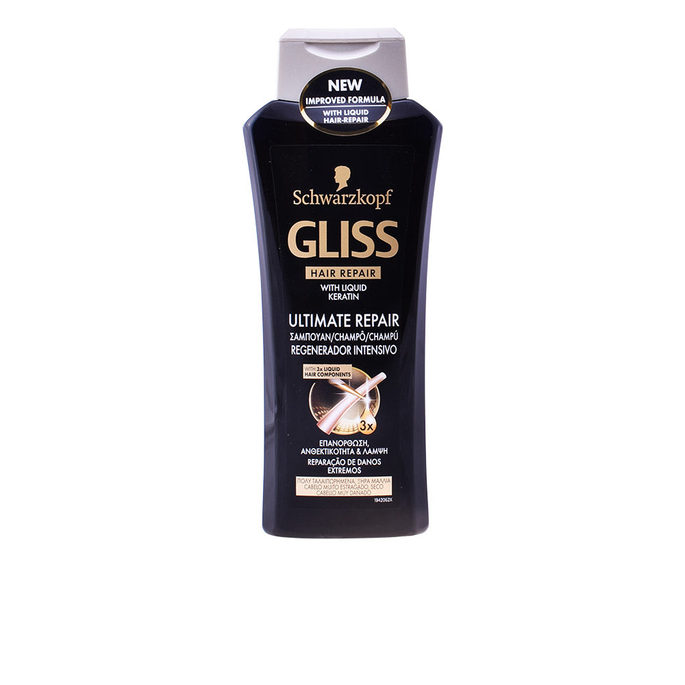 Jag Couture London - New York Gliss Ultimate Repair Shampoo 400ml bottle with sleek packaging and label design.
