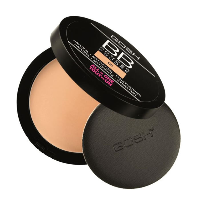 Gosh BB Powder All In One 06 Warm Beige from Jag Couture London-NY, 6.5g compact with smooth beige powder for natural coverage.