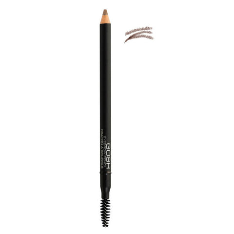 Jag Couture London Gosh Eyebrow Pencil 01 Brown, close-up of the eyebrow pencil with brown shade and sleek packaging.