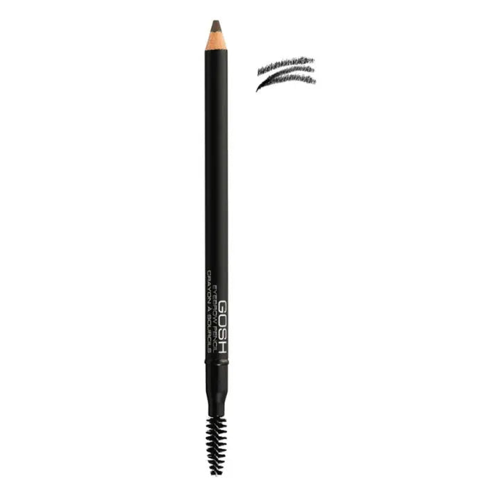 Jag Couture London New York Gosh Eyebrow Pencil in Soft Black, displaying the sleek pencil with precise tip for defined brows.