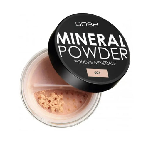Jag Couture London mineral powder in shade Honey 006, 8g, with a close-up of the compact showing the product packaging.