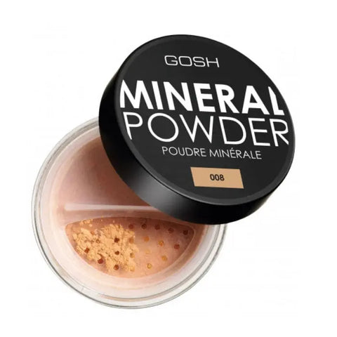 Jag Couture London Gosh Mineral Powder 008 Tan in 8g container, showcasing the compact powder with a smooth, natural finish.