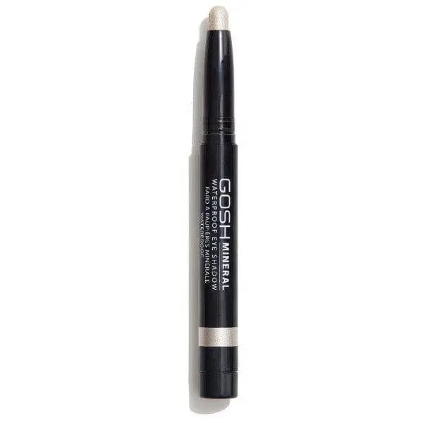 Jag Couture London waterproof Gosh Mineral Eye Shadow in Pearly White, showcasing the shimmering, light-colored eyeshadow in a close-up image.
