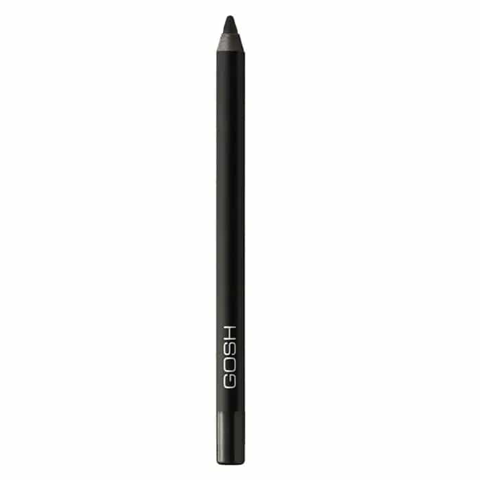 Jag Couture London Gosh Velvet Touch Waterproof Black Eyeliner, close-up of sleek black eyeliner pencil with sharpened tip.