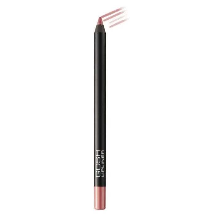 Gosh Velvet Touch waterproof lipliner in shade Nougat Kiss, displayed on a neutral background with its packaging.