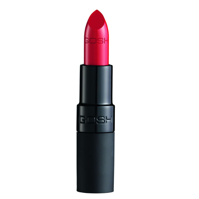 Jag Couture London Velvet Touch Lipstick 005 Matt Classic Red, close-up of the rich red lipstick bullet with a matte finish.