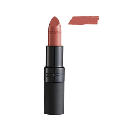 Jag Couture London New York Gosh Velvet Touch Lipstick 013 Matt Cinnamon, showing the deep matte cinnamon lipstick in a sleek tube.