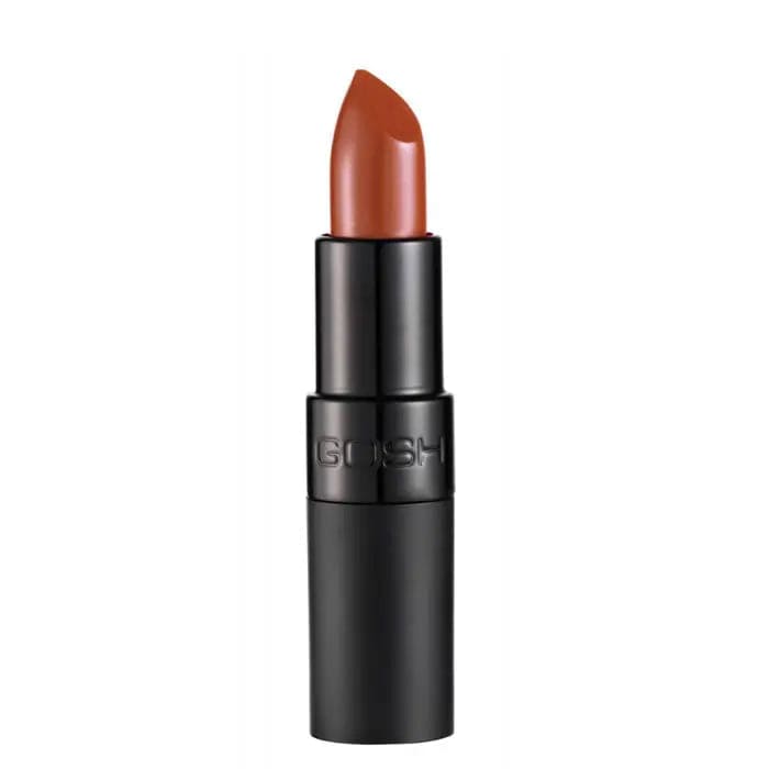 Jag Couture London Velvet Touch Lipstick in shade 082 Exotic showing its sleek bullet design and rich, velvety finish.
