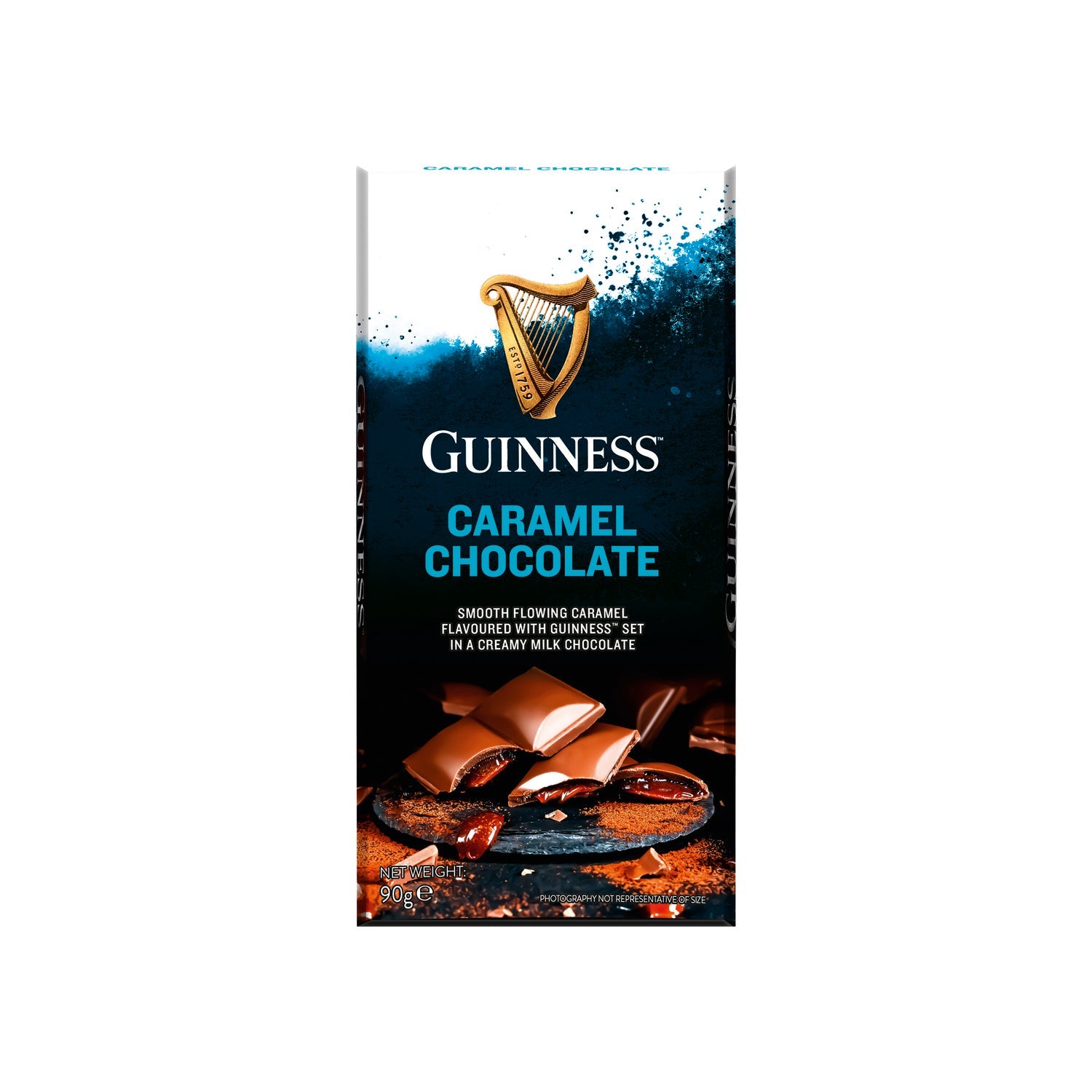Jag Couture London New York Guinness milk chocolate and caramel bar, showcasing rich chocolate squares with caramel filling.