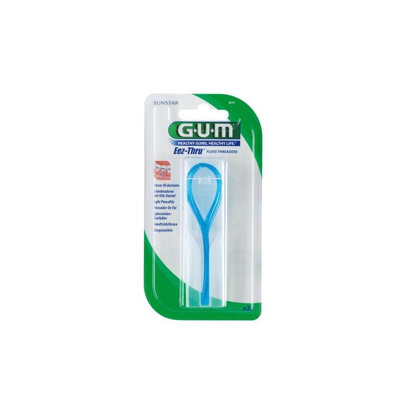 Gum Eez-Thru dental threaders by Jag Couture London New York, 25-pack, showing flexible, transparent dental floss threaders for cleaning.