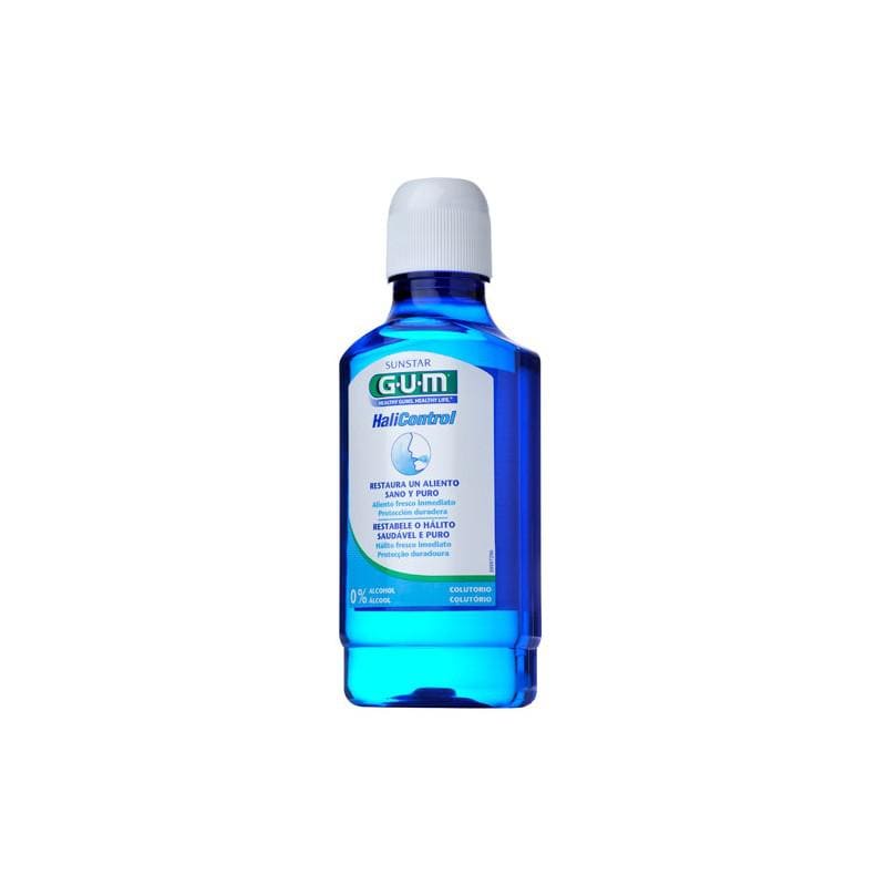 Gum Halicontrol Mouthwash 300ml bottle from Jag Couture London - New York, featuring a clear label and blue liquid inside.