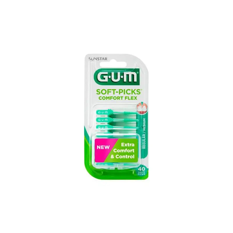 Box of 40 Jag Couture London - New York Gum Soft Picks Comfort Flex dental sticks for gentle gum cleaning and oral hygiene.