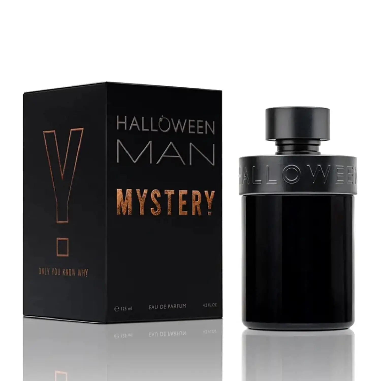 Halloween Man Mystery Eau De Parfum spray by Jag Couture London New York, 125ml bottle, sleek black packaging with silver accents.