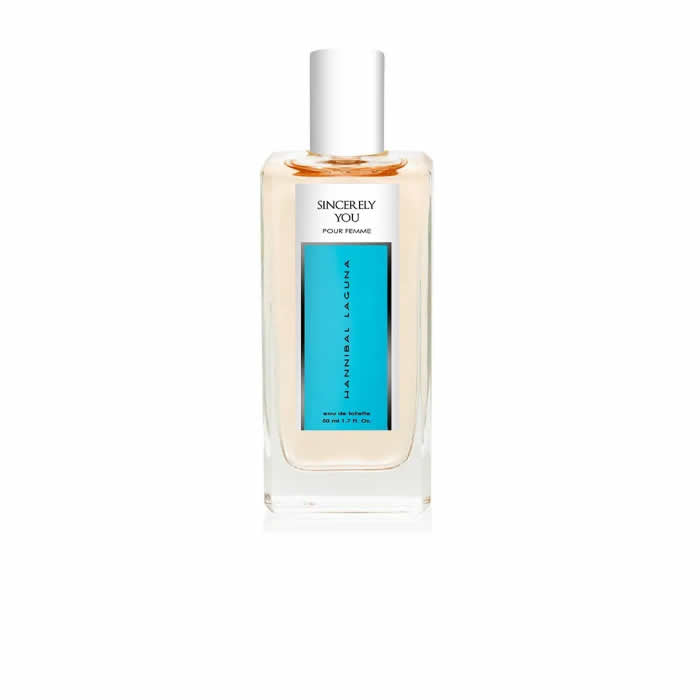 Hannibal Laguna Sincerely You Pour Femme Eau De Toilette spray 50ml, elegant perfume bottle with floral accents.