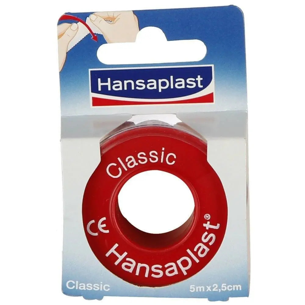 Hansaplast Classic Adhesive Tape 5m x 2.5cm, a medical-grade bandage roll from Jag Couture London - New York.