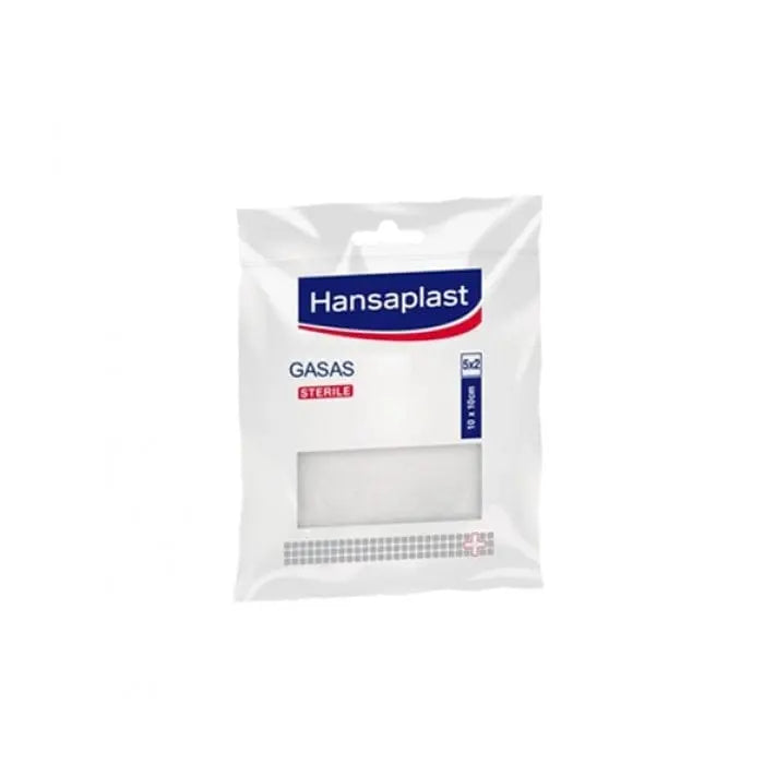 Hansaplast Soft Gauze Pads by Jag Couture London, 10x10cm sterile gauze pads for wound dressing, shown in packaging.