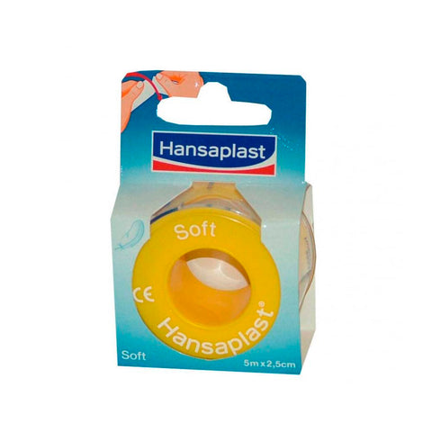 Hansaplast Soft Tape by Jag Couture London New York, 5m x 2.5cm adhesive medical tape shown on a clean surface.