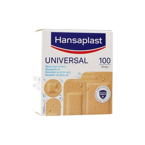 Box of Hansaplast Universal first aid bandages by Jag Couture London New York, showing multiple adhesive bandages in a package.