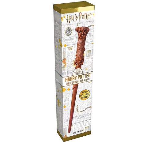 Jag Couture London-New York Harry Potter milk chocolate wands in a display counter, showcasing detailed chocolate wand replicas.
