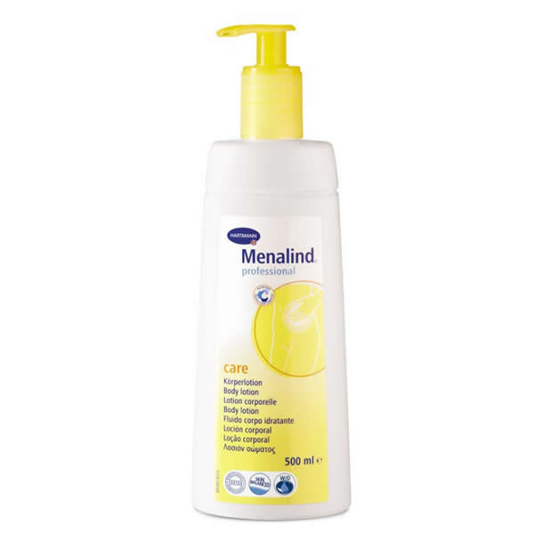 Hartmann Menalind Body Lotion in a 500ml bottle, featuring smooth, nourishing lotion with clear packaging and pump dispenser.