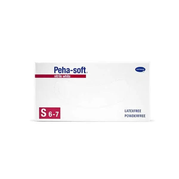 White Hartmann Peha-Solf nitrile powder-free gloves in small size, displayed on a clean background.