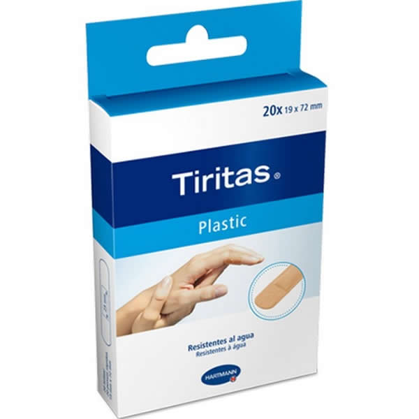 Hartmann plastic strips 19x72 cm in a package of 20 units, displayed on a clean surface with product packaging visible.