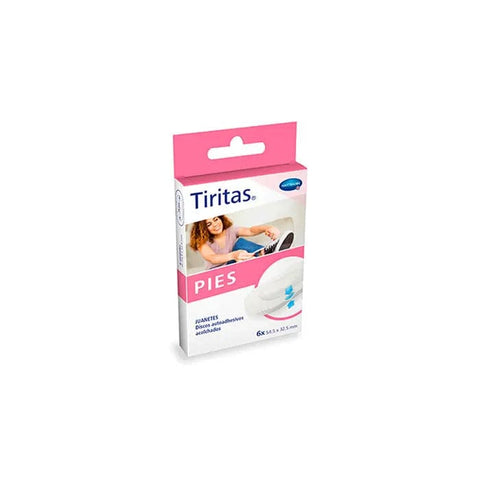 Hartmann Tiritas Pies Juanetes by Jag Couture London New York, 6-unit pack, adhesive patches for bunion relief, shown on foot.
