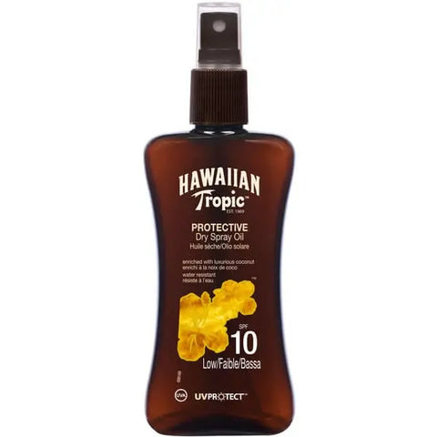 Hawaiian Tropic Protective Dry Spray Oil SPF10 by Jag Couture London - New York, 200ml bottle with spray nozzle