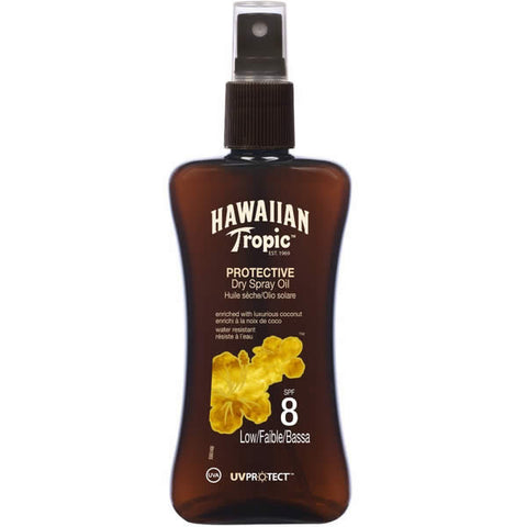 Hawaiian Tropic Protective Dry Spray Oil SPF 8 by Jag Couture London-New York, 200ml bottle with spray nozzle for sun protection