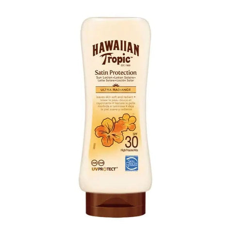 Hawaiian Tropic Satin Protection Ultra Radiance Sun Lotion SPF30 in 180ml bottle by Jag Couture London New York