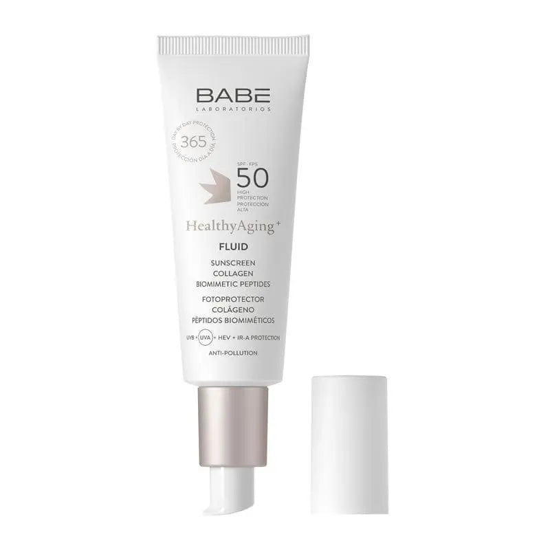 HealthyAging+ Fluid SPF50 by Babé, 40 ml, in a sleek bottle, designed for lightweight sun protection and skin rejuvenation.