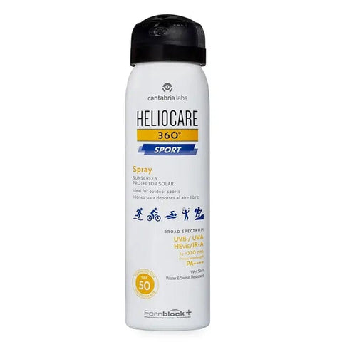 Heliocare 360º Sport Sunscreen Spray SPF50 by Jag Couture London – 100ml, outdoors with sun and water reflections
