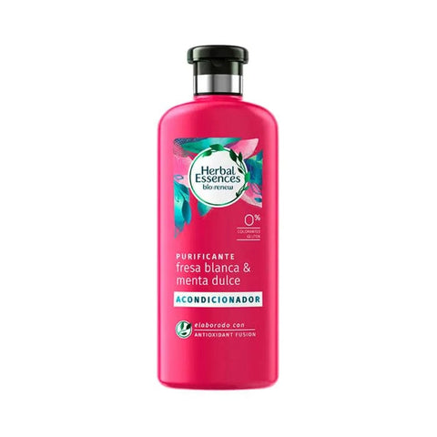 Herbal Essences Strawberry & Sweet Mint Conditioner Clean 400ml bottle with label, featuring fresh mint and strawberry imagery.