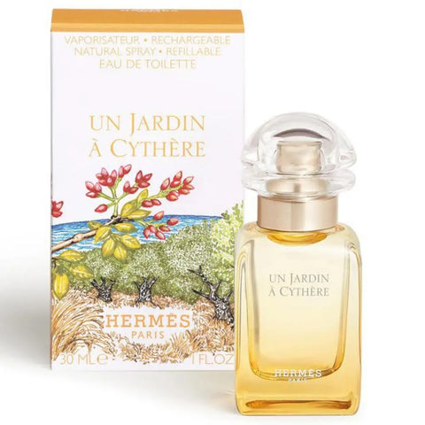 Hermès Un Jardin A Cythere Eau de Toilette 30ml refillable bottle, elegant glass container with floral and citrus accents.