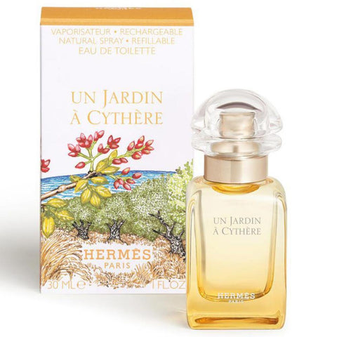 Hermès Un Jardin A Cythere Eau De Toilette 30ml recargable bottle, featuring elegant glass and floral design.