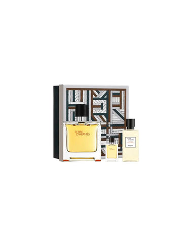 Hermès Terre Edp spray 75ml in a set, displayed with elegant packaging and floral accents, showcasing the luxury fragrance.