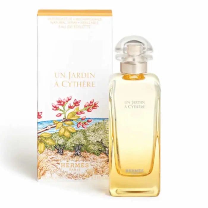 Hermès Un Jardin A Cythere Eau De Toilette spray bottle, 100ml refillable fragrance, with elegant packaging and design.