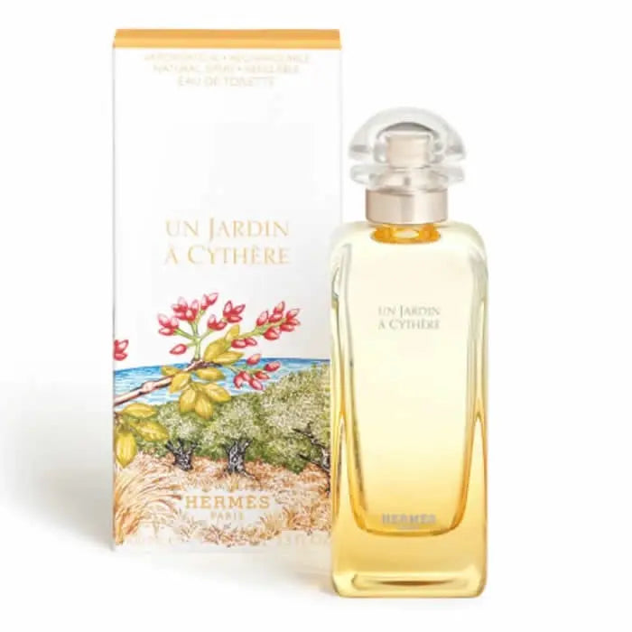 Hermès Un Jardin A Cythere Eau De Toilette spray in 100ml refillable bottle, featuring elegant packaging and fragrance details.