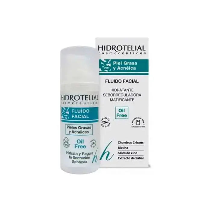 Jag Couture London Oil-Free Hidrotelial Facial Fluid in 50ml bottle, lightweight moisturizer for oily skin, with a clean, minimal design