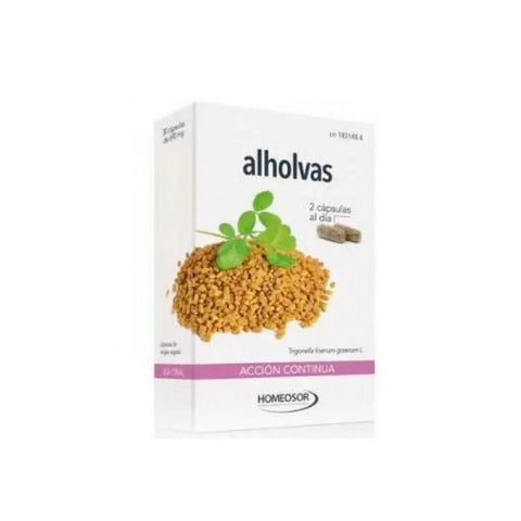 Homeosor Alhova continuous action capsules by Jag Couture London New York, showing 30 capsules in a clear container.