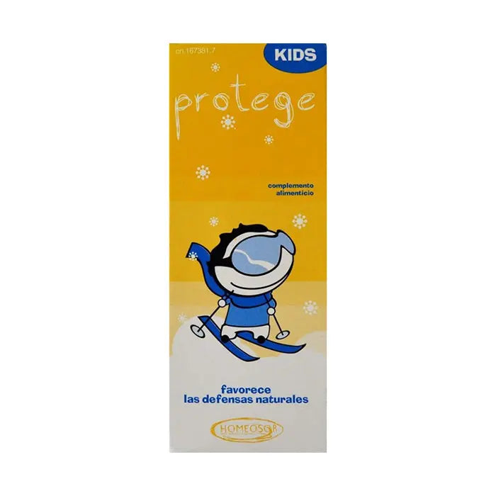Homeosor Protege Kids Syrup bottle by Jag Couture London - New York, 150ml, with label and colorful packaging visible.